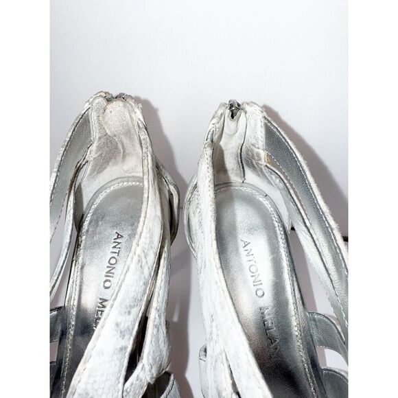 Antonio Melani Sandal Heels Strappy Snake Metallic Silver Leather Stiletto 8 M - Picture 15 of 16